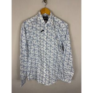 Cafe Coton Paris Exclusive Slim Fit Blue Palm Floral Button Down Shirt 16 41cm